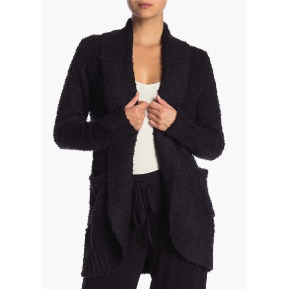 Nordstrom Honeydew Intimates Black Fuzzy Open Front Cardigan Sweater small - Picture 1 of 2